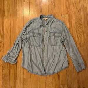 Michael Kors Chambray Button Down Short, Size XL